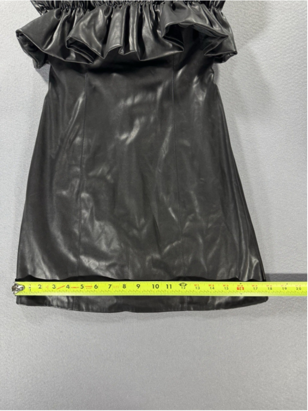 DO + BE Black Faux Leather Mini Dress Ruffle Bodice - Picture 4 of 13